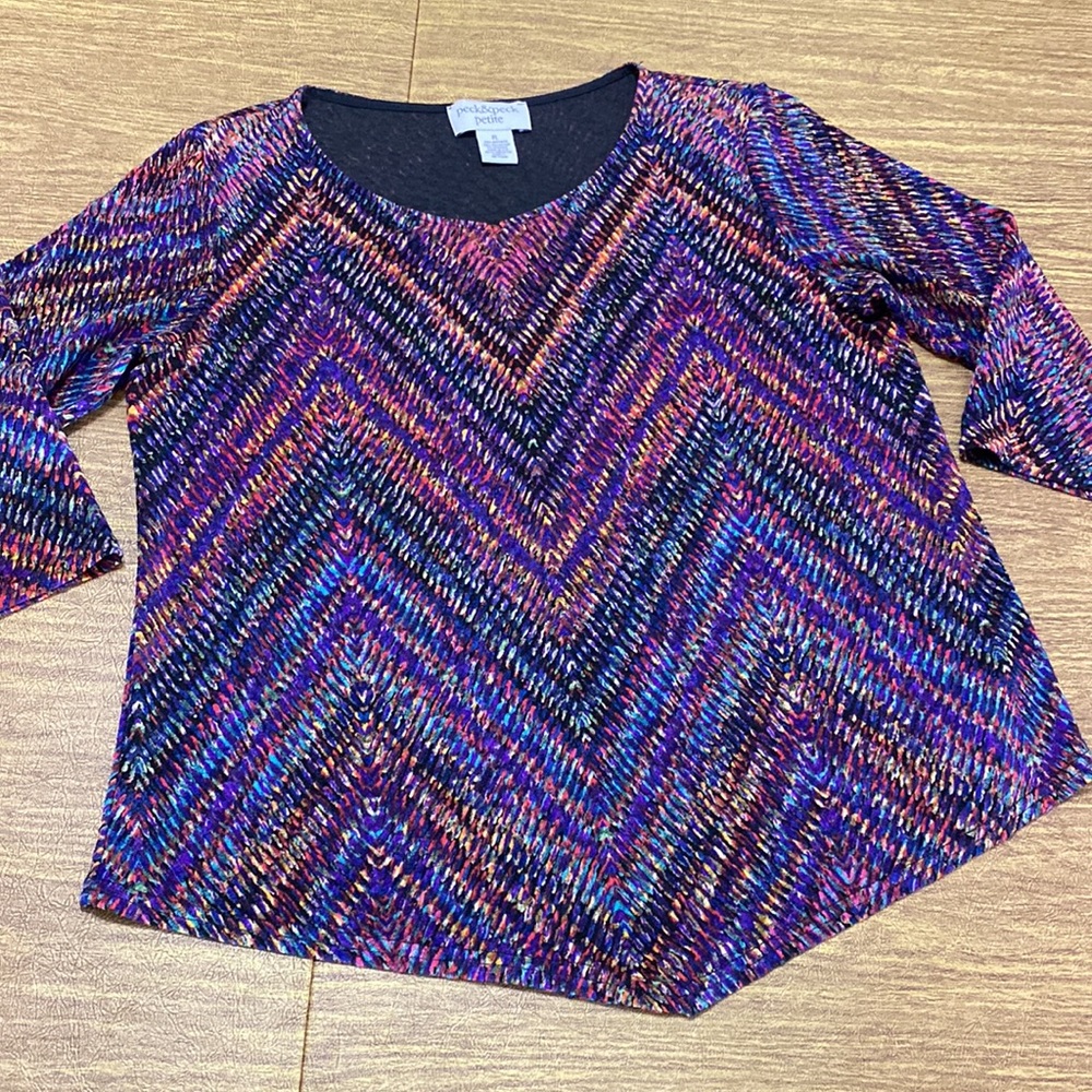 Peck and Peck Petite PL Purple Blue Colorful Stretch Top Shirt